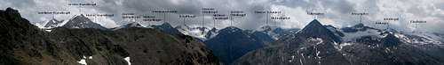 Annotated 180° panorama of the Ötztal Alps