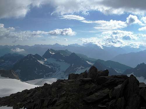 View of the Ötztal Alps from the base of the Wildspitze NE ridge