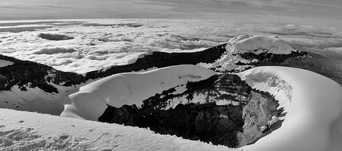 Cotopaxi crater panorama in B&W