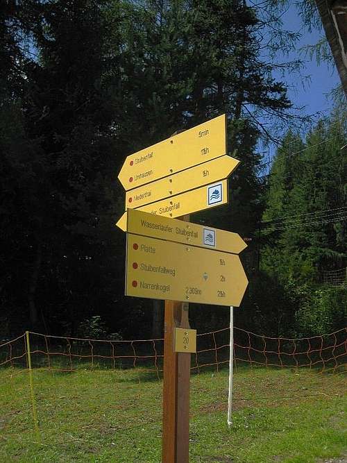 Route signs along the trail above the Stuibenfall