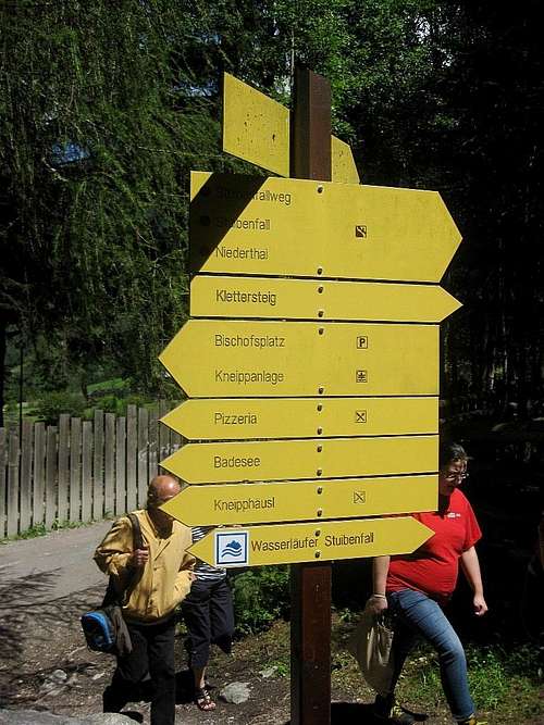 Signs near the entrance of Ötzi Dorf
