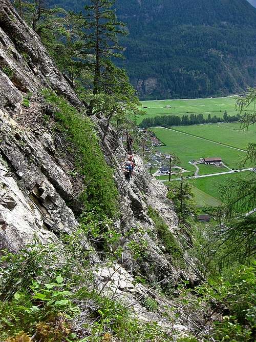Easy traverse on the Lehner Wasserfall Via Ferrata