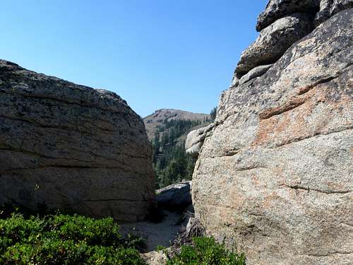 Mount Judah through the Donner Peak rocks