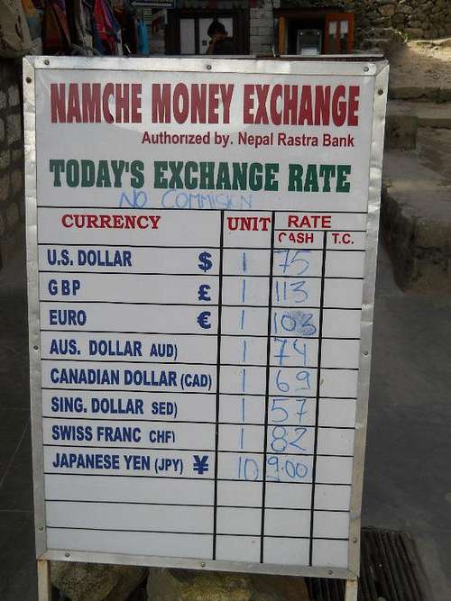 Namche Bazzar - money exchage rate - 2011
