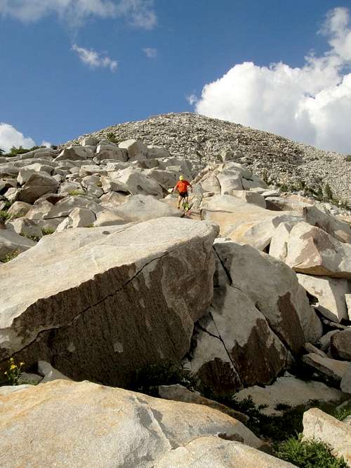 Descending the massive pile of rocks that is South Thunder Mtn