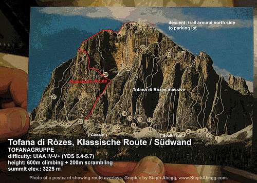 Route overlay for Tofana di Ròzes, Klassische Route (Dolomites)