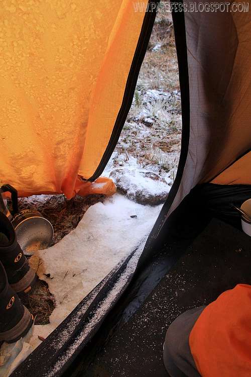 Forgot the tent open, snow inside of it