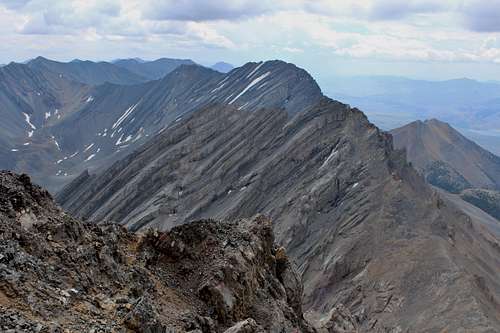 looking down the crest of the Lost River Range from Leatherman Peak