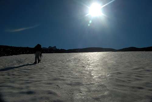 Ben heading up the snowfield