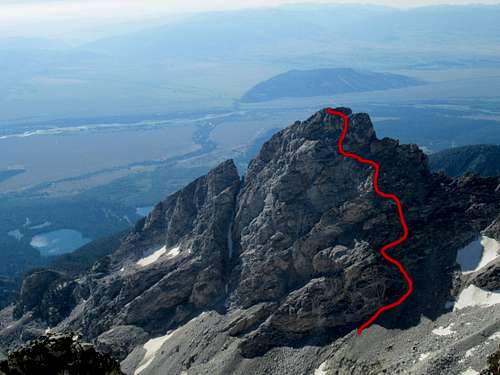 View of the Northwest Couloir Route on Nez Perce, from the summit of the Middle Teton