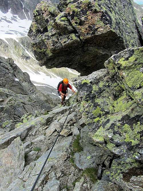 A solo climber on the final meters of the Kleinlitzner via ferrata