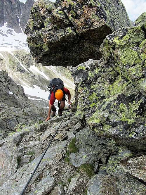 A solo climber on the final meters of the Kleinlitzner via ferrata