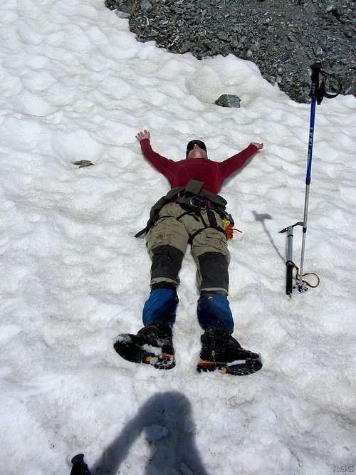 One tired dude back on the Obere Ochsenscharte after climbing the Dreiländerspitze