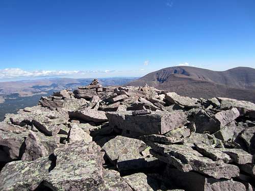 The summit cairn on Roberts Peak