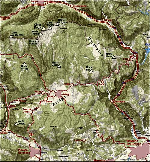 Asiago Plateau map