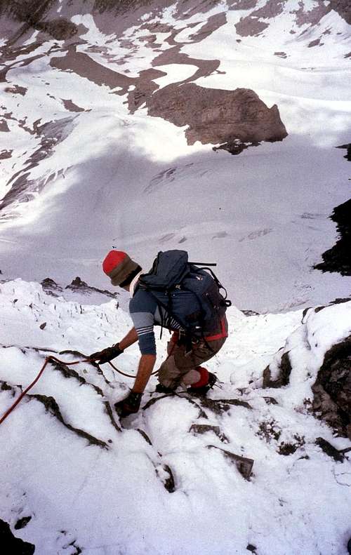 Gr. Rousse descent North Summit after snowfall 1980