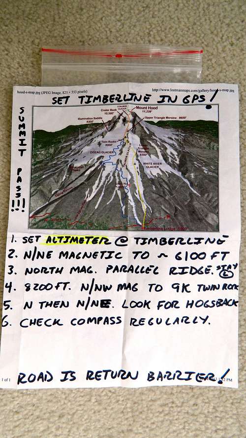 Graphic depiction of the mountain as a back up for my map. The reminders were for me at 1am