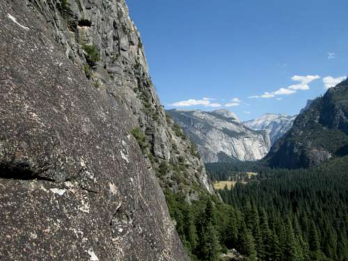Looking down the valley from the belay on pitch 5 of Nutcracker, Yosemite National Park