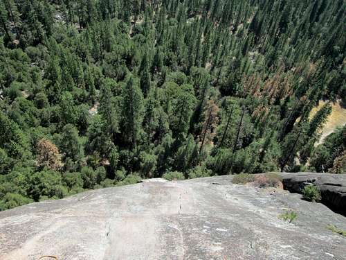 Looking down from the top of pitch 4 on Nutcracker, Manure Pile Buttress, Yosemite National Park
