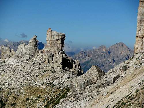 Tower-shape rock under Sella Pordoi