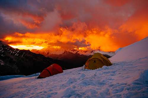 Sunset at High Camp on Chopicalqui