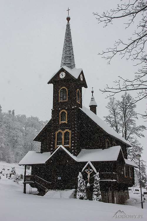 Javorina church on a snowy day