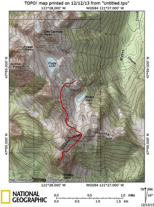 Sheep Gap Mountain route map