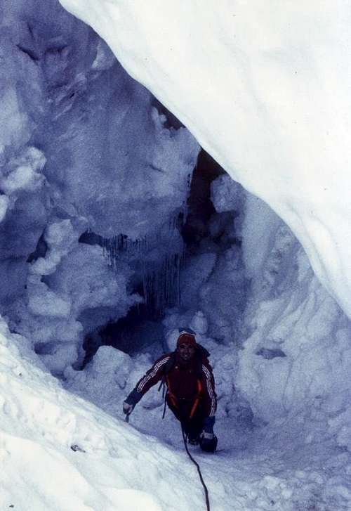 Grande Rousse Terminal Crevasse or Bergschrund Going to Hell 1980