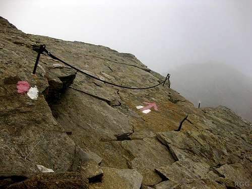 Protective cable high on the Roteck east ridge