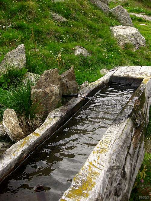 An old log converted to a water trough. Zieltal, above the Nassereithhütte