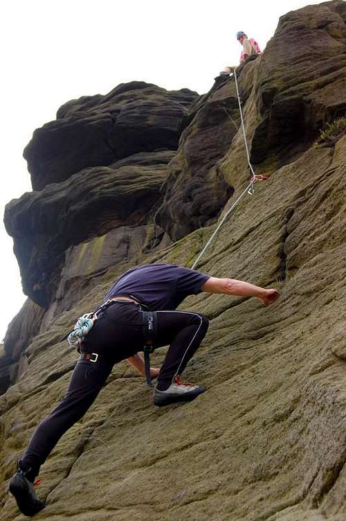 Climb: 'Grooved Wall' HS 4b, Ravenstones, Derbyshire, UK