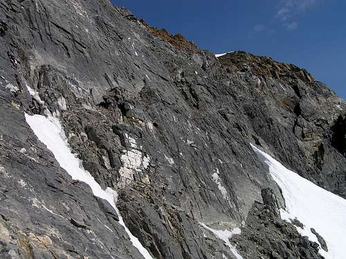 Upper section of SW face, just below summit