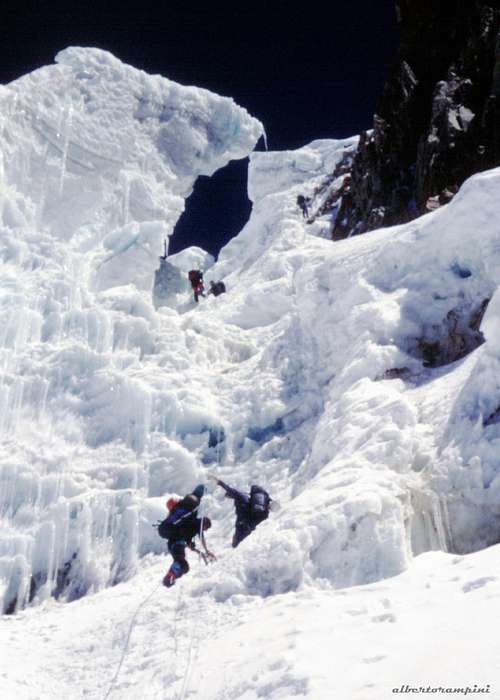 Climbing the ice-fall towards the high camp, Alpamayo