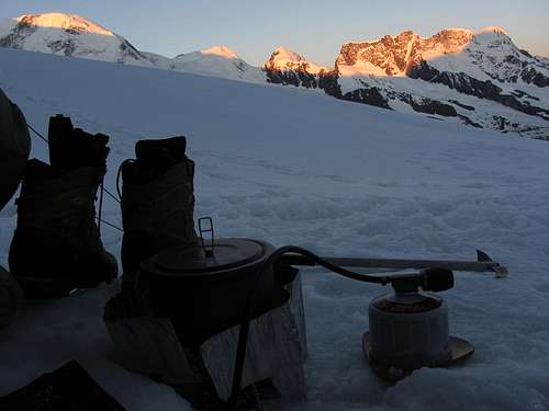 Dawn on Breithorn, seen from our tent