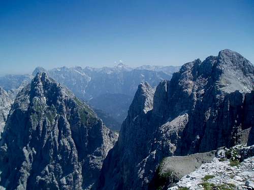 View towards Slovenia from the summit of Foronon. Triglav himself in the center