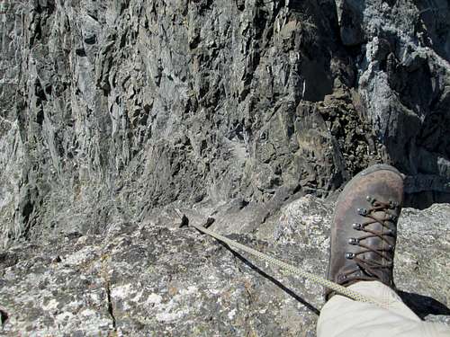 Belaying at the top of Drizzlepuss on the descent from Mount Moran