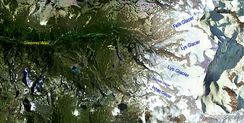 Glaciers of Gressoney Valley (Lyskamms - Monte Rosa)