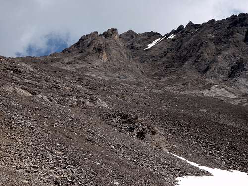 Near glacier edge, view up gully