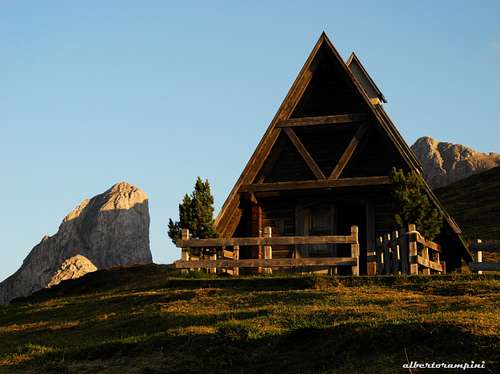 Sunset over the little San Giovanni Chapel (Passo Giau)