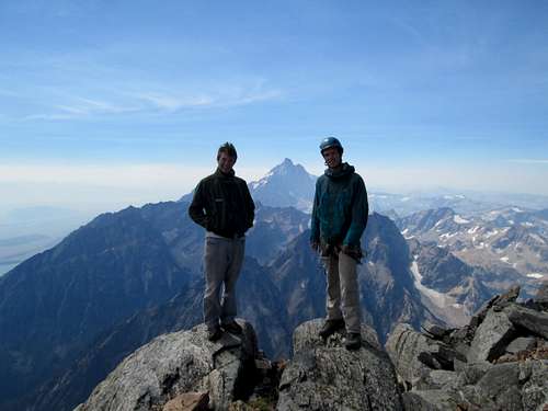 JD(left) and Myselft(right) on the summit plateau of Mount Moran, Teton Range