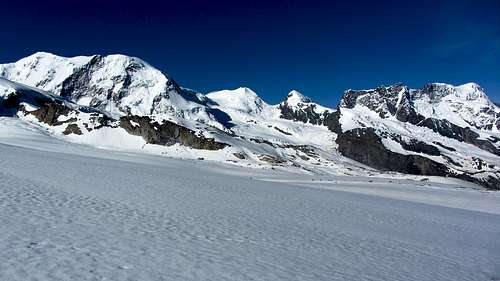 Panorama of Lyskamm, Castor, Pollux and Breithorn