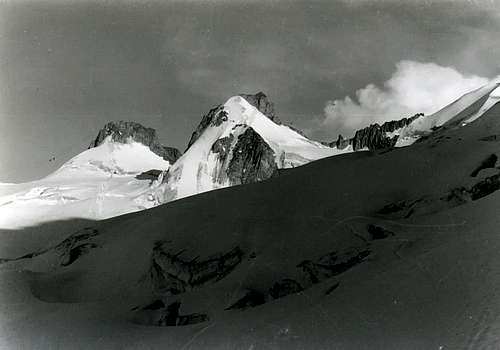 Crossing South/North on Giant Glacier to Col Midi 1972