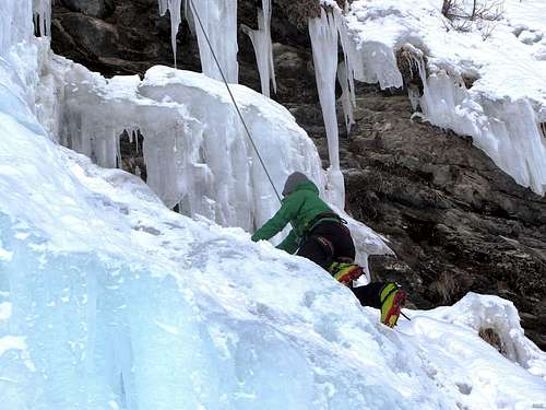 Climbing the main La Gouille icefall