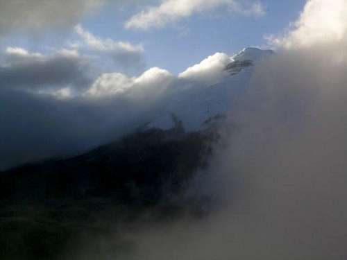 Cotopaxi shrouded in clouds...