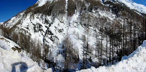 Panoramic view of all the icefalls at La Gouille