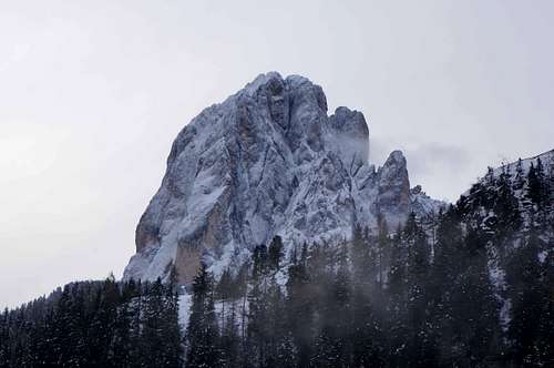 Sassolungo with fresh snow