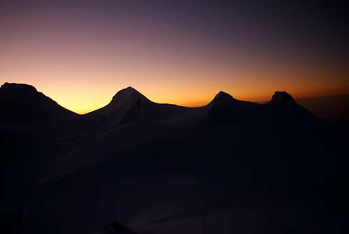 before sunrise from Lyskamm east ridge