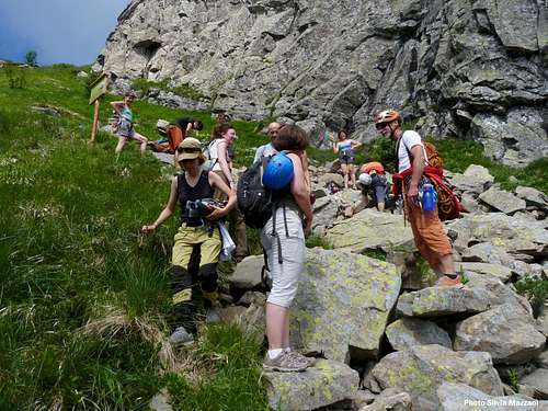 Climbing stage at foot of Lago Scuro crag