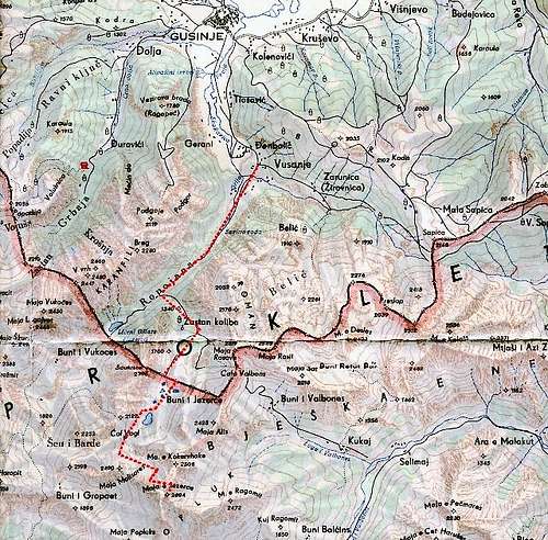 Map of route from Vusanje...