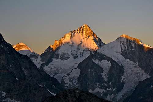 Dent d'Hérens, Dent Blanche and Grand Cornier in sunrise glow